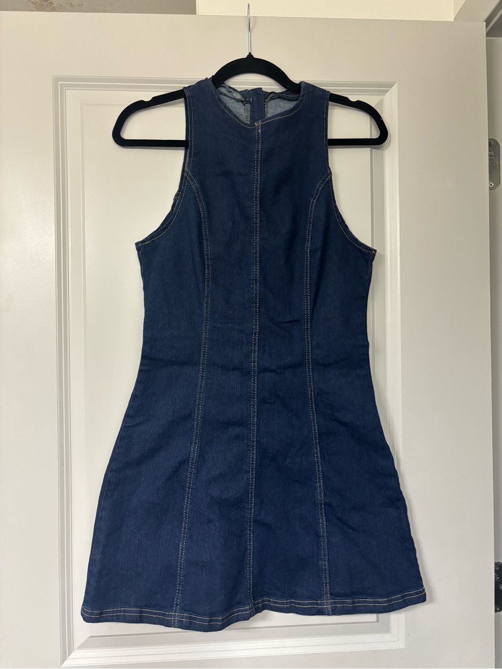 Sleeveless Dark Denim A-Line Dress - Navy